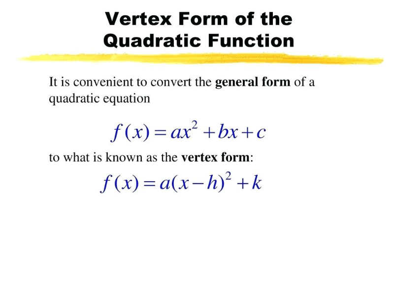 Vertex Form Of A Quadratic Function Slideshare